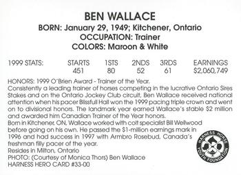 2000 Harness Heroes #33-00 Ben Wallace Back
